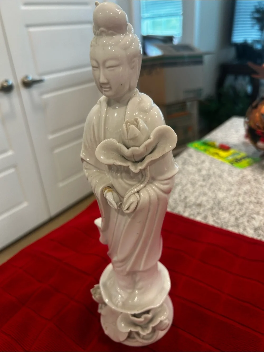 Porcelain Lotus Figurine White Home Accent Statue Chinese Statue